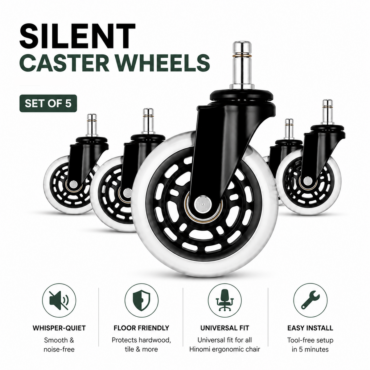 Hinomi Silent Chair Casters (Set of 5)